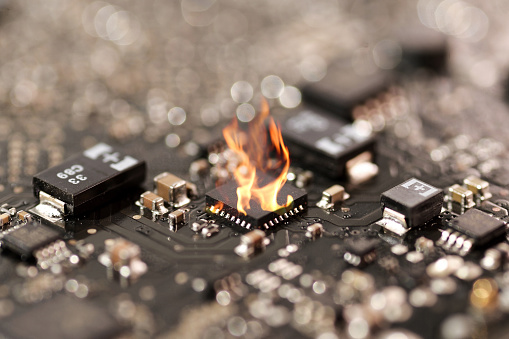 Chip in circuit board fire burn