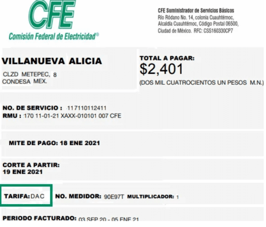 Recibo CFE